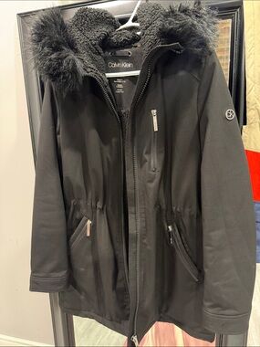 Calvin Klein Black Faux-Fur Trim Hooded Parka